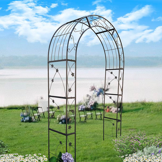 Metal Garden Arch, Garden Arch Trellis for Climbing Plants Outdoor, Garden Arbor for Weddings Party Events Decoration, 58" L X 19" W X 98.4" H, Black