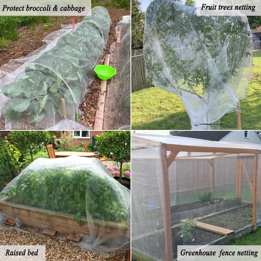 6.5X10Ft Garden Netting Pest Barrier Protect Rasied Bed, Greenhouse, Vegetables, Blueberry, Strawberry, Fruit Trees, Fine Mesh Mosquito Netting for Patio Against Insect Bug Flies Gnats Birds
