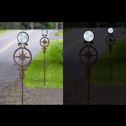 Touch of Class Pathways Reflective Driveway Marker Stake Set of Two for Outdoor Use | Compass Star Emblem Design | Personalized Tall Reflector Set of 2 | Weathered Bronze Durable Finish