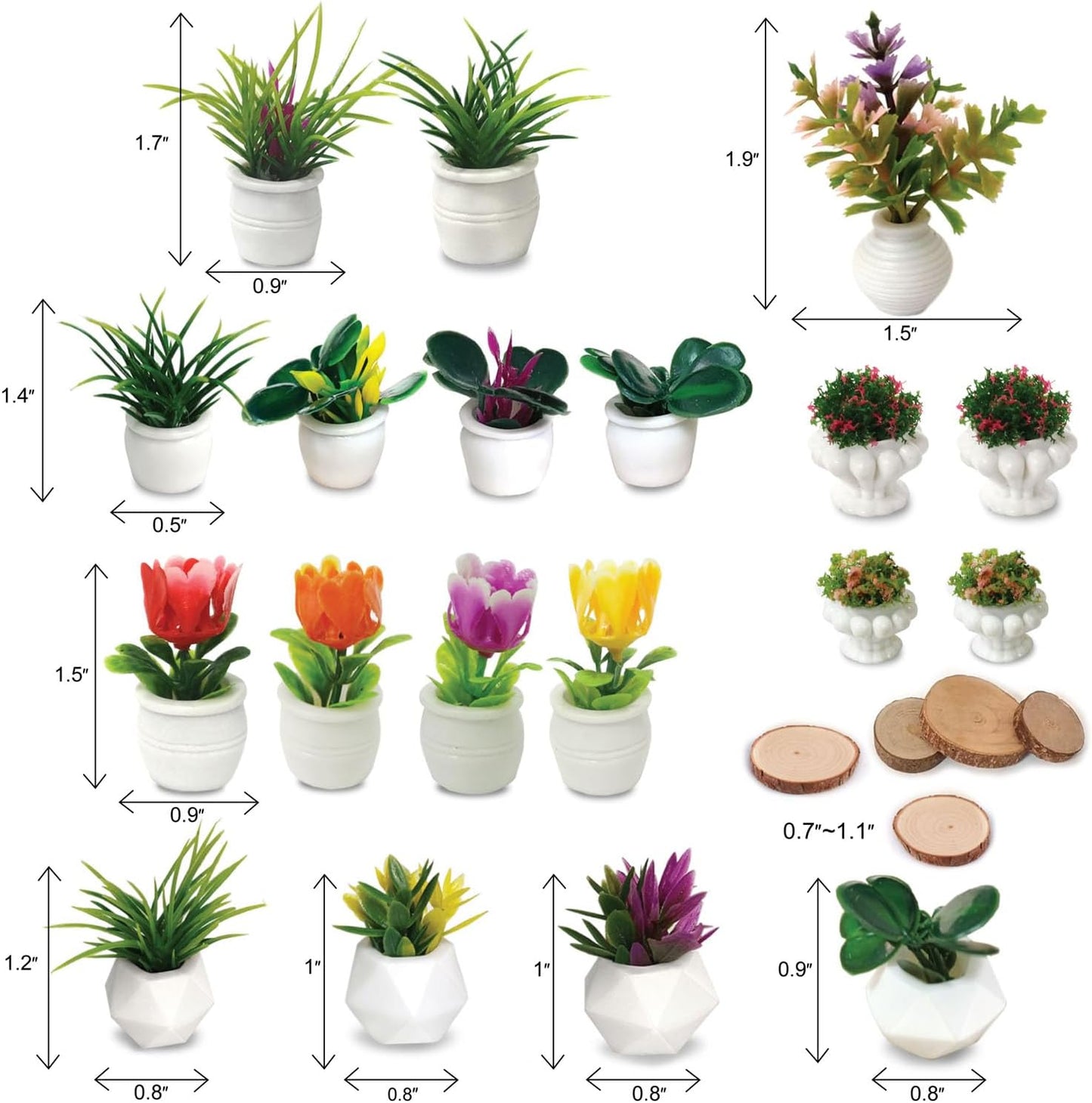 Dollhouse Plants and Flowers, 24Pcs, Miniature Bonsai Plants, Mini Potted Plants, Models Tiny Fake Greenery Ornaments for Dollhouse Decoration