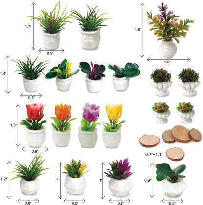 Dollhouse Plants and Flowers, 24Pcs, Miniature Bonsai Plants, Mini Potted Plants, Models Tiny Fake Greenery Ornaments for Dollhouse Decoration