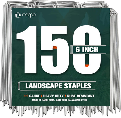 Garden Stakes, 150-Piece 6 Inch Never Rust Galvanized Landscape Staples, 5X Sharper Durable Stakes for Gardening, Tent, Weed Barrier, Outdoor Yard Decoration, Plant Cover