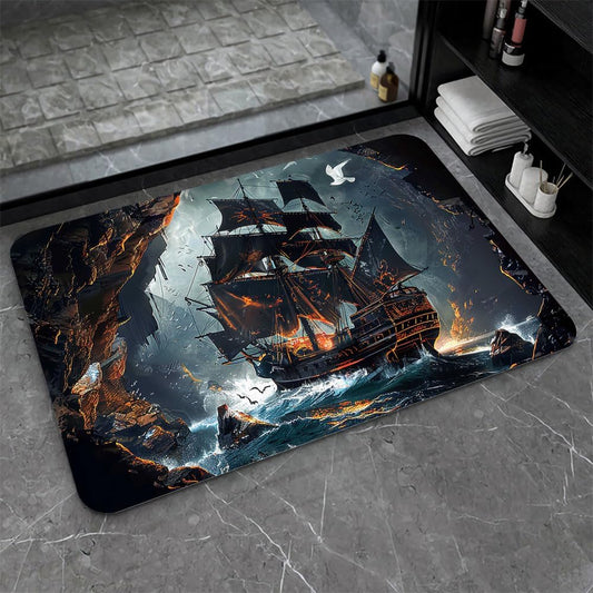Bath Mat-Bathroom Rug，Dark Pirate Ship-Absorbent Non Slip Quick Dry Stain Resistant Easy to Clean Care Shower Rug for Bathtub Shower Room 17×27.5Inch (43 * 70cm)