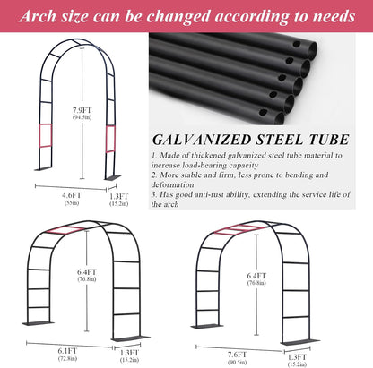 Thickened Tube Garden Arch Trellis - 4.6ft Wide x 7.9ft High or 7.6ft Wide x 6.4ft High - Garden Trellis for Climbing Plants, Stable Garden Arbor, Wedding Arch Decorations, Birthday Party Decoration