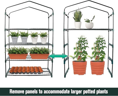 Worth Garden 50% Extra Wide Mini Greenhouse 4 Tier Portable Plant Green House 40in Wide -Sturdy Gardening Shelves with PE Cover & Roll-Up Zipper Door - Indoor & Outdoor Use - 19″W. x 40″L. x63″H.