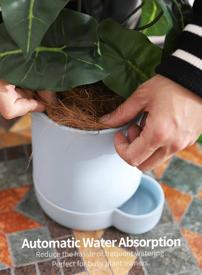 5.5 Inch Ceramic Self Watering Planters with Absorbent Cotton Rope, Cylinder Round Flower Pot for Succulent, Herbs, African Violets, Blue, 1 Pack