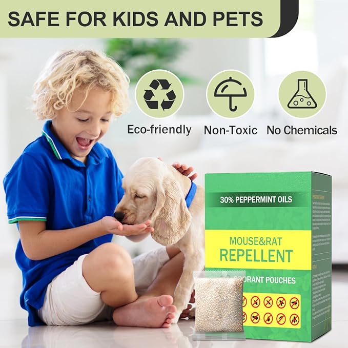Mouse Repellent Pouches 10 Pack,Natural Peppermint Oil Rodent Repellent Indoor/Outdoor, Pest Control Mice Repellent Pouches to Get Rid of Rats Mice Squirrels Rodent Spider Ant Mosquito