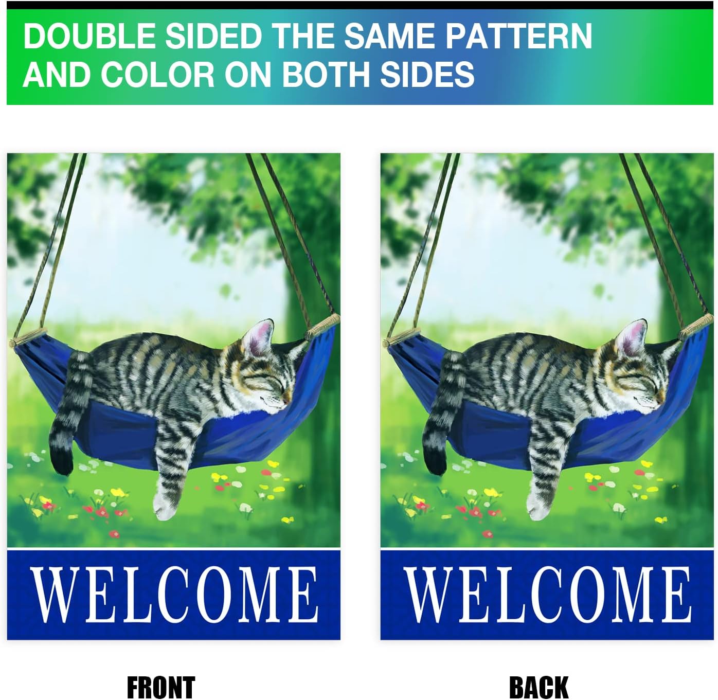 Welcome cat garden flags for outside 28x40，seasonal flags with cats double sided house flags, spring House Yard Lawn Decor Holiday Funny Garden Yard Decoration