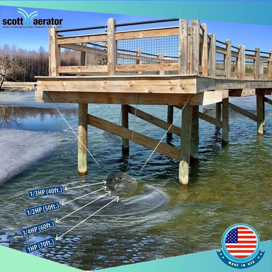 Scott Aerator Slinger De-Icer for Lakes & Ponds | 3/4 Horse Power 115V Stainless Steel | 25 ft. Electric Corded Cable Included | Made in USA