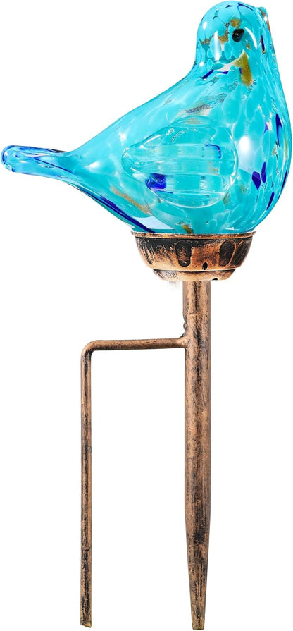 Solar Bird Garden Stake Lights - Hand Blown Glass Decorative Garden Pathway Lights Outdoor Waterproof Bird Glass Stakes (Light Blue)