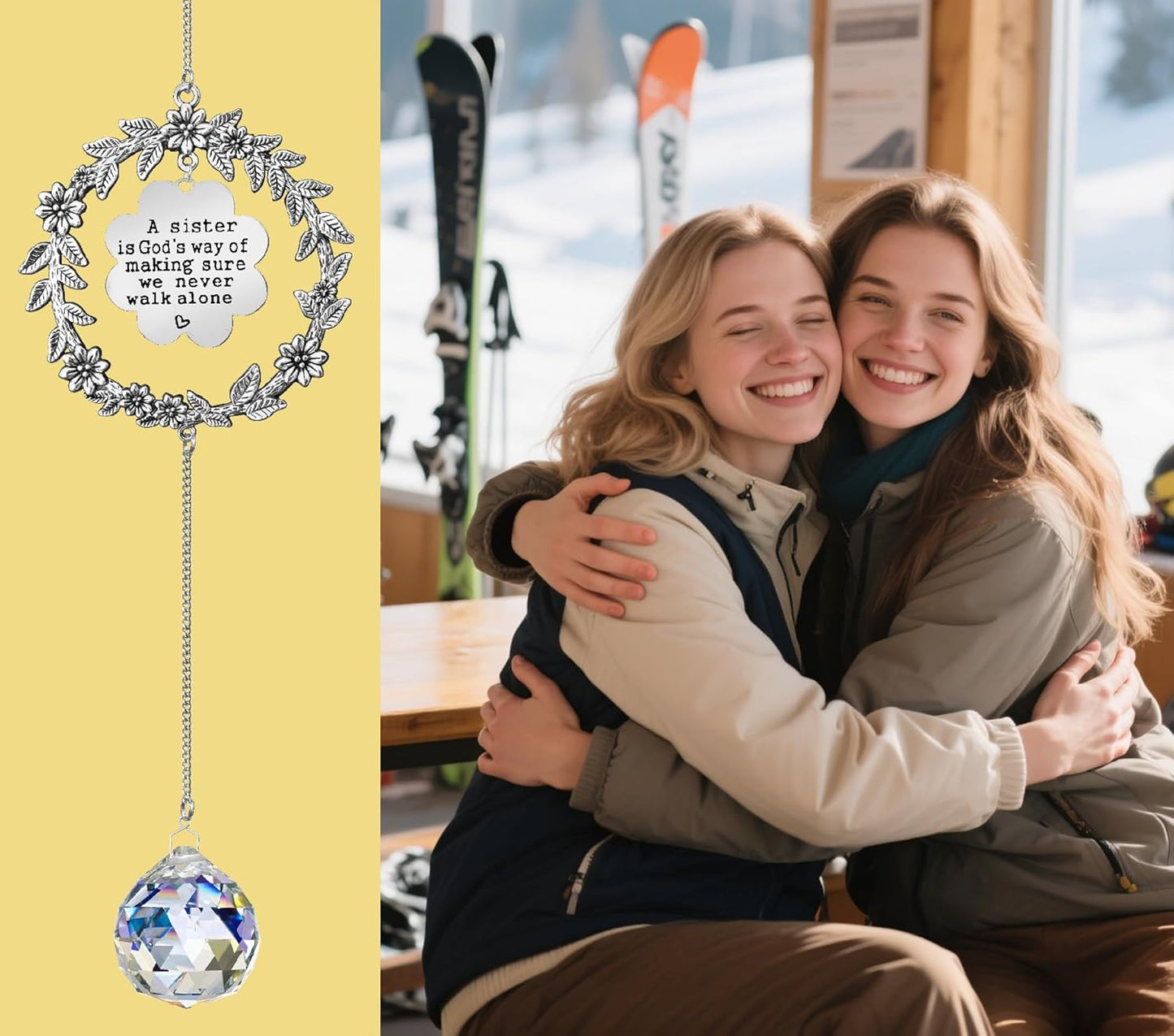 Sister Gift - A Sister is God's Way of Making Sure We Never Walk Alone Sister Suncatcher,Sister Christmas Birthday Gifts for Sisters from Sister, Soul Sister, Best Friends