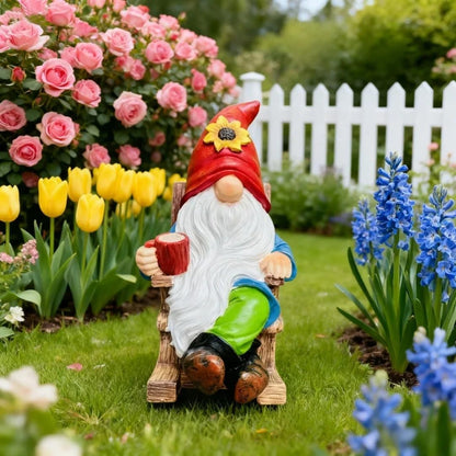 Drinking Coffee Faceless Garden Gnome Statue Decoration - 7.2"Figurine Ornament for Indoor Outdoor Home Patio Yard Lawn-Sunflower Gnome Statue-Best Garden Gifts for Mothers Day, Housewarming, Festival