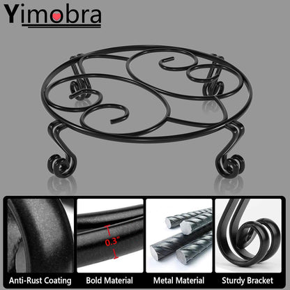 Yimobra Original Patented Plant Stand for Flower Pot Heavy Duty Potted Holder Indoor Outdoor, Metal Rustproof Iron Garden Container Round Supports Rack for Planter, Black, 10.2 Inches