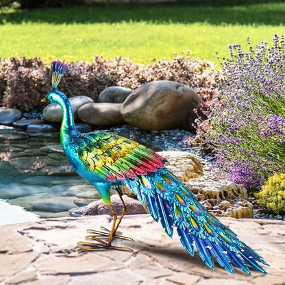 chisheen Peacock Statue Garden Decor Metal Peacock Yard Art Lawn Decoration Outdoor Sculpture for Women Mom
