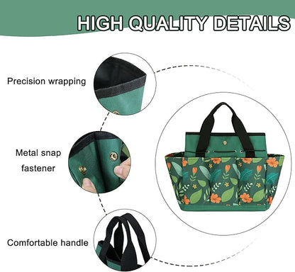 Garden Tool Bag, Portable Garden Tote Bag with Handle, Oxford Garden Tool Organizer Bag, Ideal Gardening Gifts for Wife and Parents, Tools Not Included(Green Flower)