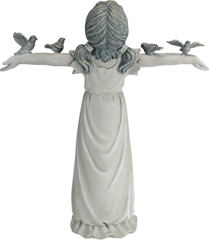 Design Toscano Basking in Glory Little Girl with Birds Outdoor Garden Statue, Medium, 16 inches tall, Cast Stone Resin, Two Tone Stone Finish