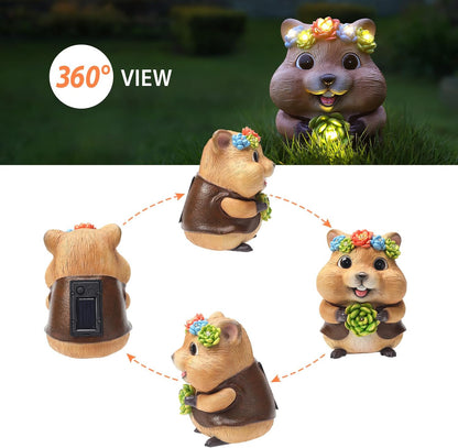 Solar Garden Decor Outdoor Statues Hamster with Succulent and LED Lights Birthday Gifts for Women Mom Grandma Outside Decorations for Lawn, Porch, Yard, Patio, Balcony
