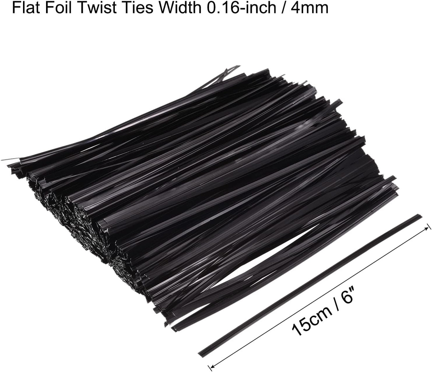 MECCANIXITY Foil Twist Ties 6" 15cm Metallic Plastic Closure Tie for Tying Bread, Candy, Cookies, Gift Bags Arts Crafts Ties Black Pack of 750