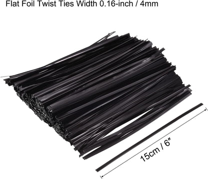 MECCANIXITY Foil Twist Ties 6" 15cm Metallic Plastic Closure Tie for Tying Bread, Candy, Cookies, Gift Bags Arts Crafts Ties Black Pack of 750