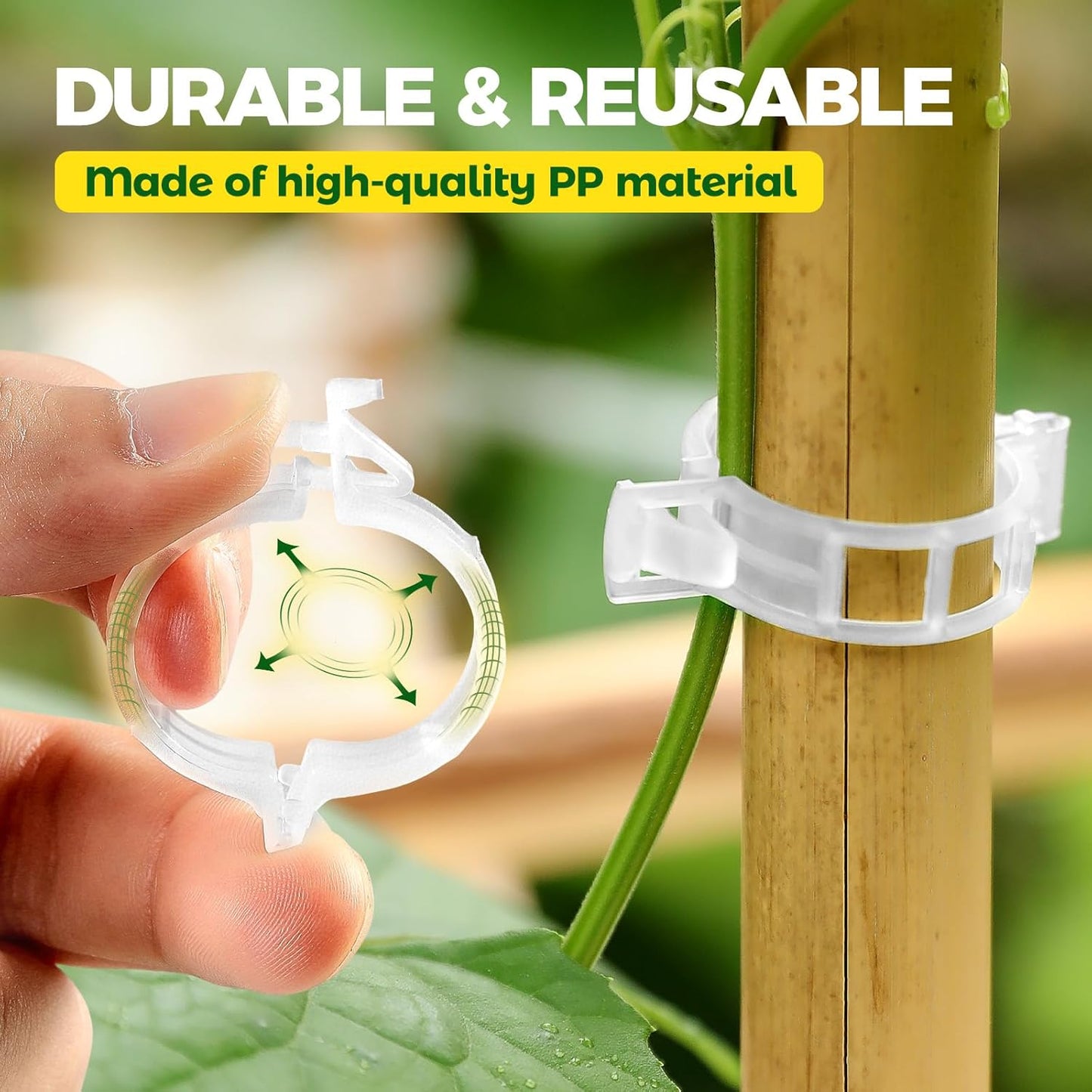 100 PCS Plant Support Clips, Reusable Garden Clips Secured Plastic Plant Clips for Climbing Plants, Tomato Clips for String Trellis Outdoor Indoor Plant Flowers Stem Vine Fixing Clips (White)
