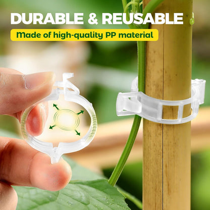 100 PCS Plant Support Clips, Reusable Garden Clips Secured Plastic Plant Clips for Climbing Plants, Tomato Clips for String Trellis Outdoor Indoor Plant Flowers Stem Vine Fixing Clips (White)