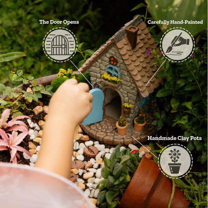 My Fairy Garden Kit – 11-Piece Fairy House Set - 7.1" High Fairy House for Outside with Open Door & Solar Light, Fairy & Dog Figurines, Mushrooms & Miniature Accessories – Outdoor Decor Gift