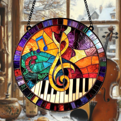 Treble Clef Piano Acrylic Suncatcher Stained Glass Effect Window Car Hanging Christmas Ornament Indoor Outdoor Decor Garden Sun Catcher Panel Gifts for Music Lover for Women Mom Grandma