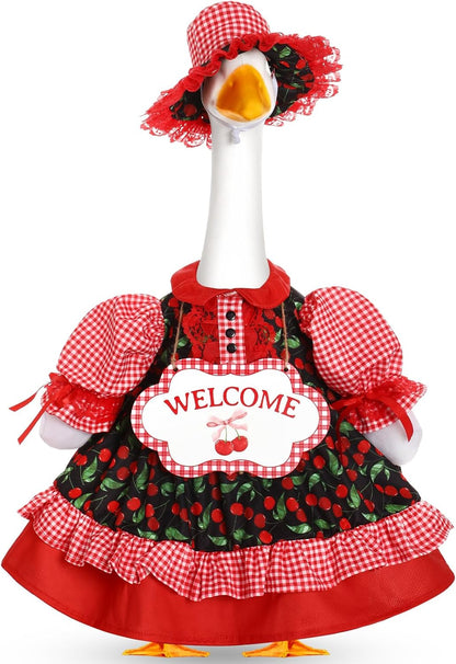 Lolita Goose Outfit Set for 23'' H Plastic Porch Cement Statue Cute Lolita Skirt Fall Spring Summer Goose Costume for Indoor Outdoor Yard Lawn Patio Art Decor(Cherry)