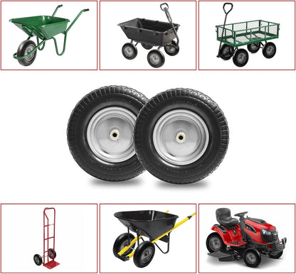 16" Flat Free Wheelbarrow Tires,4.80/4.00-8"Flat-Free Solid Tire with 3" Centered Hub,5/8" & 3/4" Bearing For Wheel Barrow Garden Utility Cart Lawn Mover Replacemen(2 Pack)
