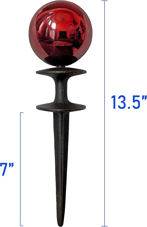 Lulu Decor, Garden Red Gazing Ball Hose Guide, Set of 2. Strong and Decorative Hose Guide that Protects Your Plants and Provides Elegance to Your Garden