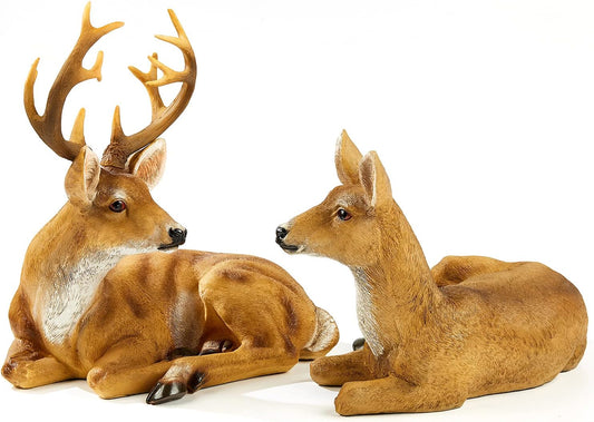 JHVYF Adorable Deer Statue Decor for Garden Yard Buck & Doe Lying Outdoor Sculptures for Home Decor