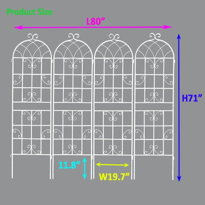 Metal Garden Trellis Rustproof Trellis for Climbing Plants Outdoor Flower Support Butterfly Deco (Cream White-4 Pack, 71"x19.7")