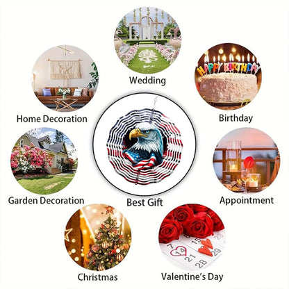 10 Inch 3D Flag Eagle Wind Spinner, Unique Metal Hanging Kinetic Wind Sculpture Ornament Gifts for Women Yard Art Garden Patio Lawn Indoor Outdoor Decor
