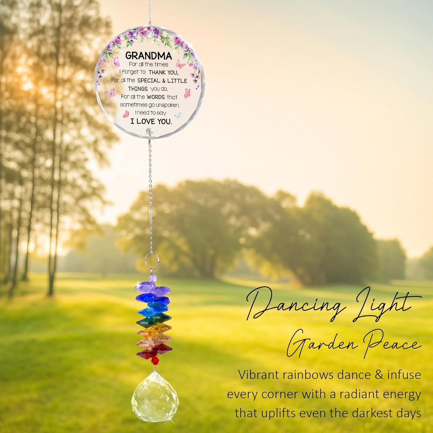 Glass Ornament Suncatcher - Grandma's Garden Birthday Gift for Grandmother - Crystal Rainbow Maker - Gift from Granddaughter Grandson - Window Hangings Home & Garden Decor