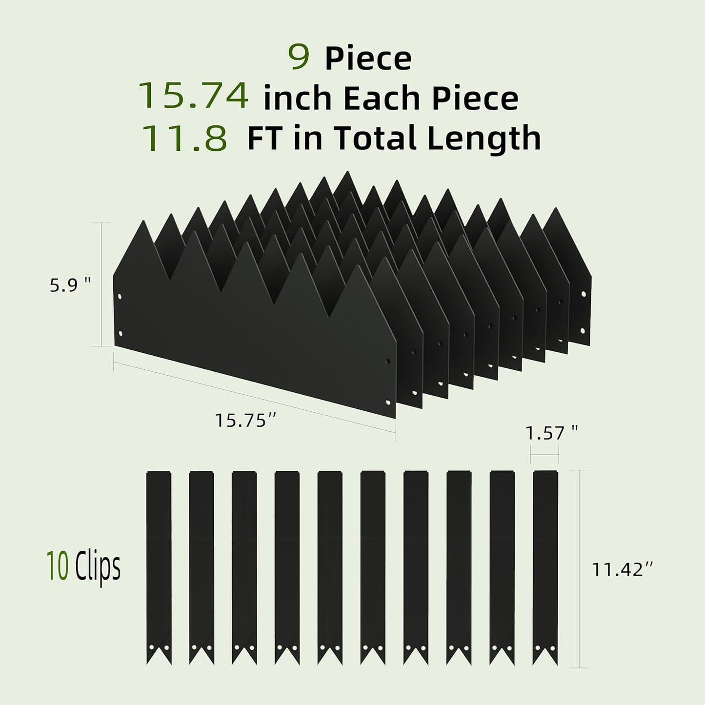 Landscape Edging Heavy Duty Iron for Long-Lasting, 9-Pack Pre-Rusted, 15.7" L x 6" H Each (11.8 ft Total), No-Dig Hammer, Edging Border w/ 10 Clips, Edge for Lawn Yard