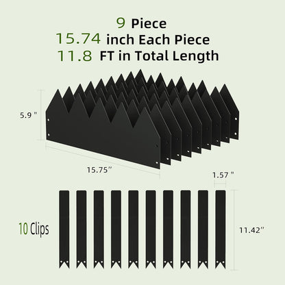 Landscape Edging Heavy Duty Iron for Long-Lasting, 9-Pack Pre-Rusted, 15.7" L x 6" H Each (11.8 ft Total), No-Dig Hammer, Edging Border w/ 10 Clips, Edge for Lawn Yard