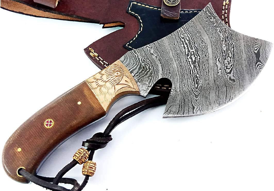 Damascus Steel Blade Axe Hatchet Tomahawk Hunting Knife Camping Hiking SM44