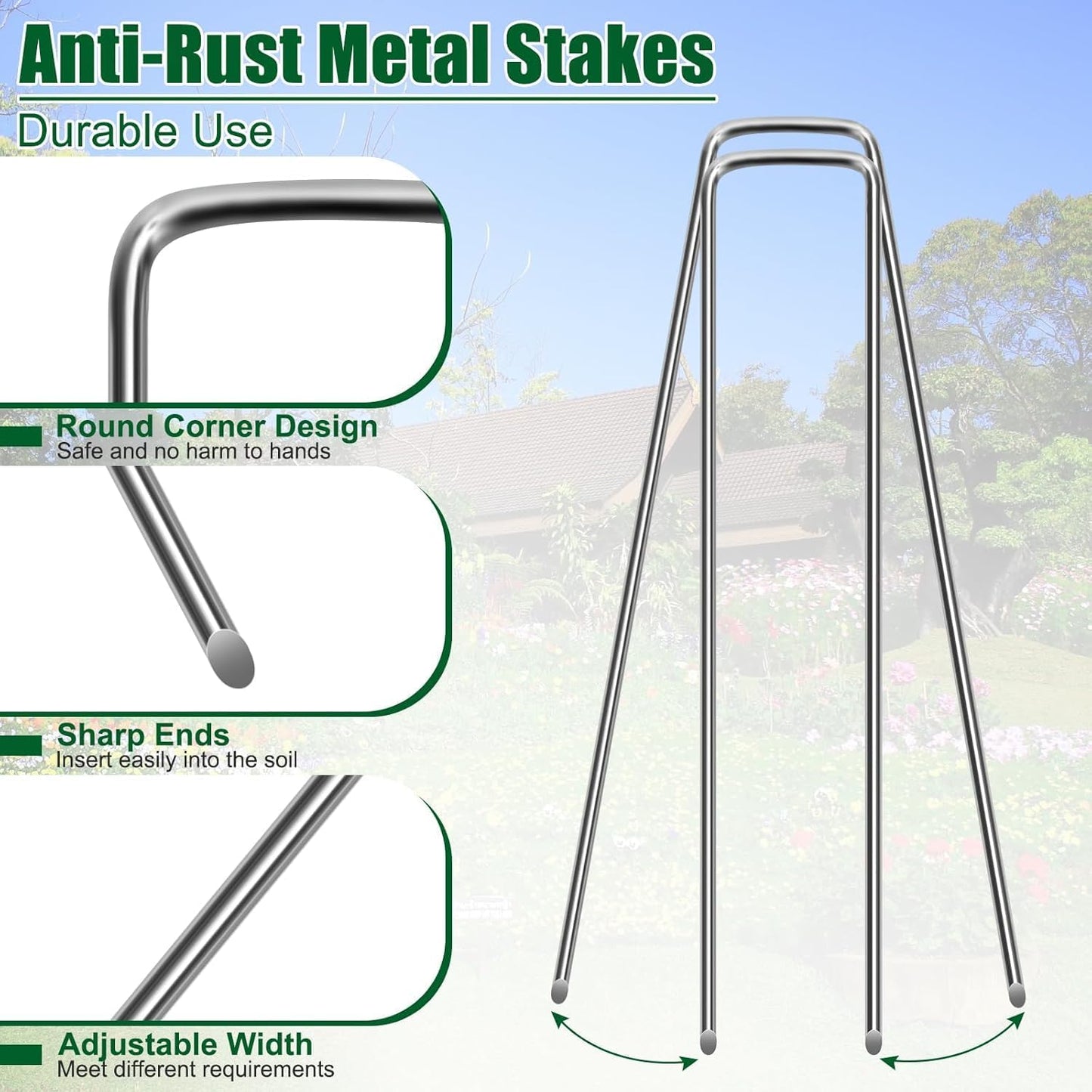 10 Inch 11 Gauge Galvanized Landscape Staples Stakes for Decoration, 12/25/100pcs Garden Metal Stakes for Weed Barrier Fabric, Fence Stakes, Tent Stakes (10in,12pcs)