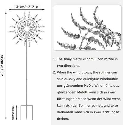 Magical Metal Windmill, Stainless Steel Windmill,Kinetic Metal Wind Spinners Garden Stake, 3D Wind Sculptures Move with The Wind Lawn Solar Wind Catcher Outdoor Patio Garden Decoration (SILVER-2PCS)