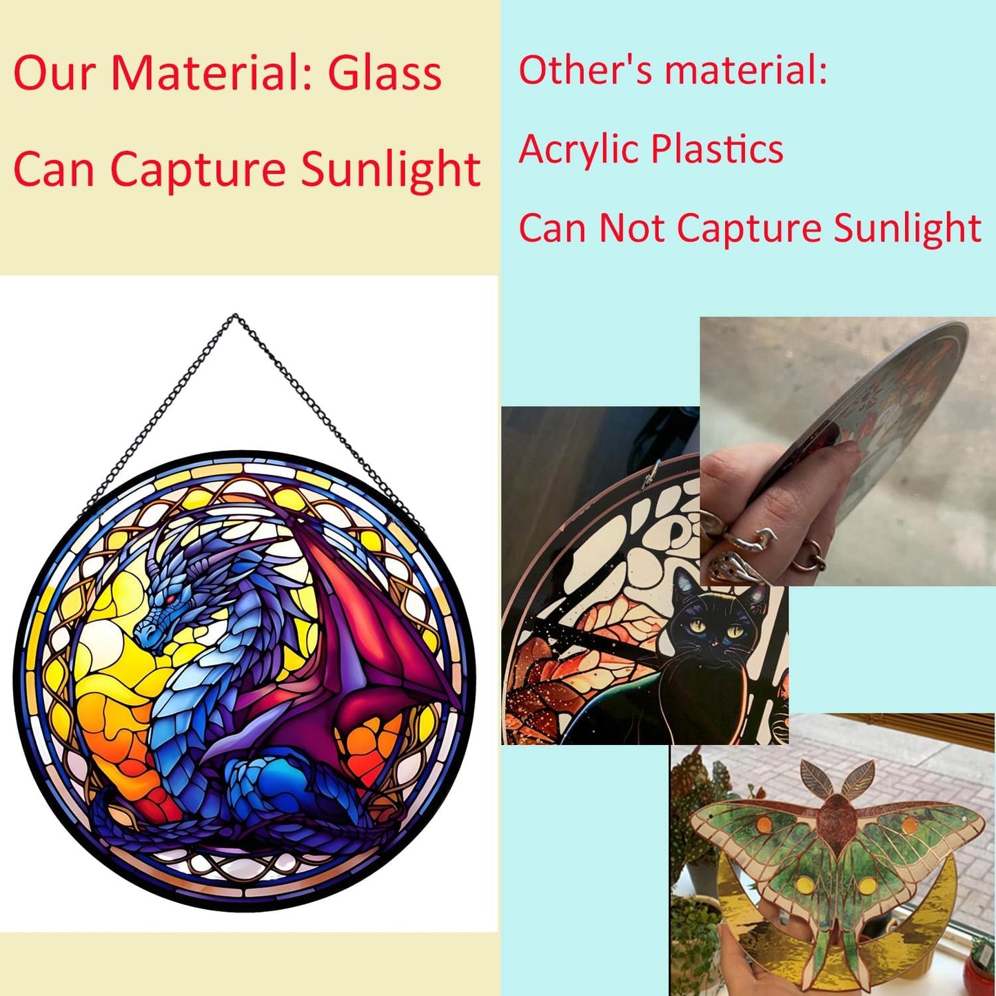 Celestial Dragon Suncatcher Stained Glass,Halloween Hanging Stained Glass for Windows,20cm/7.87inch Hand-Painted Suncatcher Garden Hangings Thanksgiving Fall Christmas Festival Gift