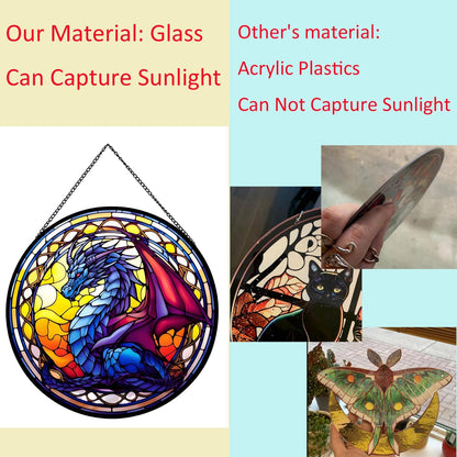 Celestial Dragon Suncatcher Stained Glass,Halloween Hanging Stained Glass for Windows,20cm/7.87inch Hand-Painted Suncatcher Garden Hangings Thanksgiving Fall Christmas Festival Gift