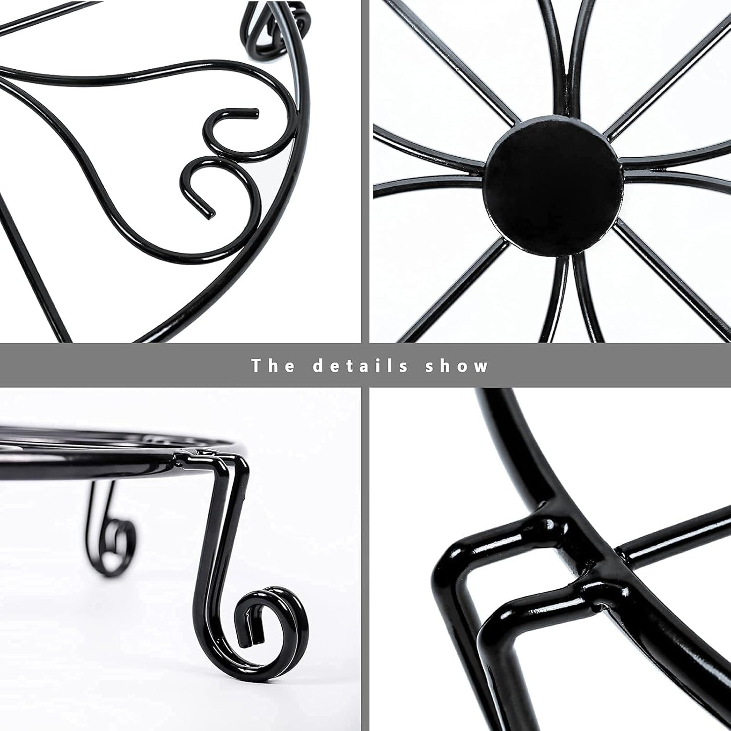 2 packs 12" Black Metal Plant Stands Heavy Duty Plants Holder Outdoor Indoor, Round Wrought Iron Sturdy Flower Planter Pot Stand, Corner Gardening Inside Potted Plant Risers - 12Inches
