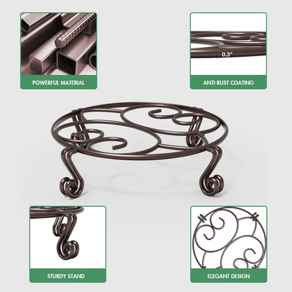Yimobra 2 Pack Plant Stand for Flower Pot Heavy Duty Potted Holder Indoor Outdoor Metal Rustproof Iron Garden Container Round Supports Rack for Planter Bronze, Brown,10.2 Inches