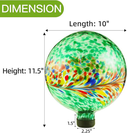 VOREEN 10-Inch Glass Gazing Ball, Outdoor Gazing Globe, Handmade Reflective Ball Yard Decoration for Homes, Patio, Lawn and Gardens, Gift for Mom Wife Friend, Phoenix Tail Design, Green