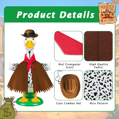 Western Cowboy Porch Goose Outfits - Fits 23" Lawn Statues, Includes Cowboy Hat & Triangular Scarf - Cute Plastic/Concrete Goose Clothes for Outdoor Patio, Yard Decor & Western Theme Parties