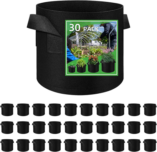 30 Pack 15 Gallon Plant Grow Bags, Breathable Felt Non-Woven Aeration Fabric Plant Grow Pots, Garden Planting Containers for Nursery Vegetable Flower Grow Bags with Handles (19.7x11.8inch)