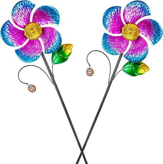 Viveta 2 Pack Wind Spinners with Metal Stake, 28.7 inches Outdoor Garden Pinwheels Spinners Purple