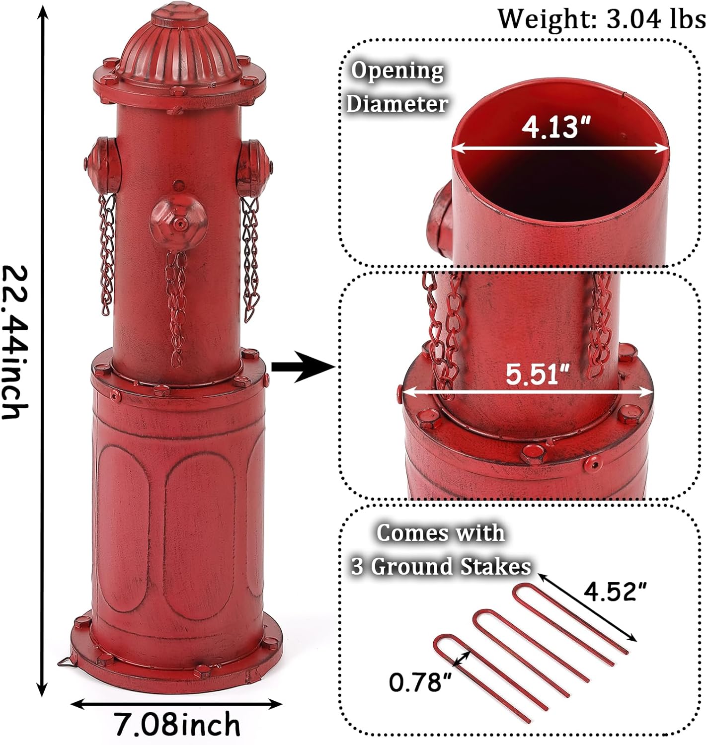 Dog Fire Hydrant Pee Post, 22.4" H Fake Fire Hydrant for Dogs to Pee on, Red Metal Dog Pee Post for Training Tool, Puppy Pee Pole for Dogs Indoor Outdoor Garden Yard Statue