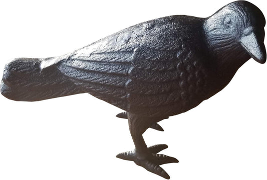NACH Cast Iron Crow Statue, Head to Side Raven, Large Garden Statues, Crow Garden Sculpture, Bird