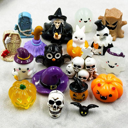Halloween Miniature Figurines - 18Pcs Resin Pumpkin Ghost Tombstones Ornaments Halloween Garden Accessories Miniature Figurine Decorations for Outdoor Statues Home Village Bonsai Crafts Decor